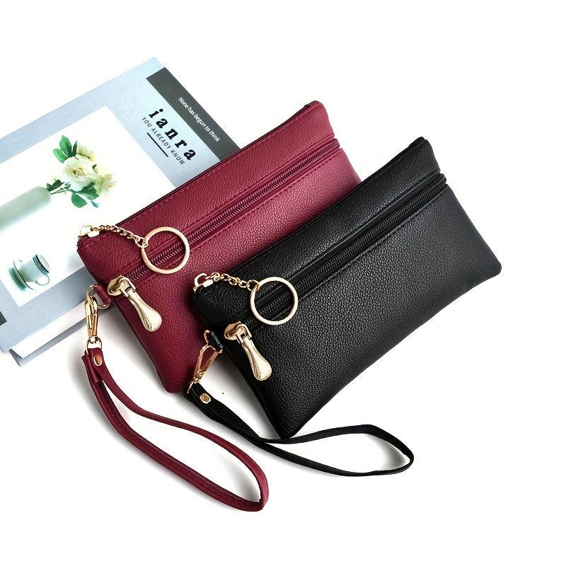 Double Zipper Clutch Purse Long Wallet Small Wrist Bag
