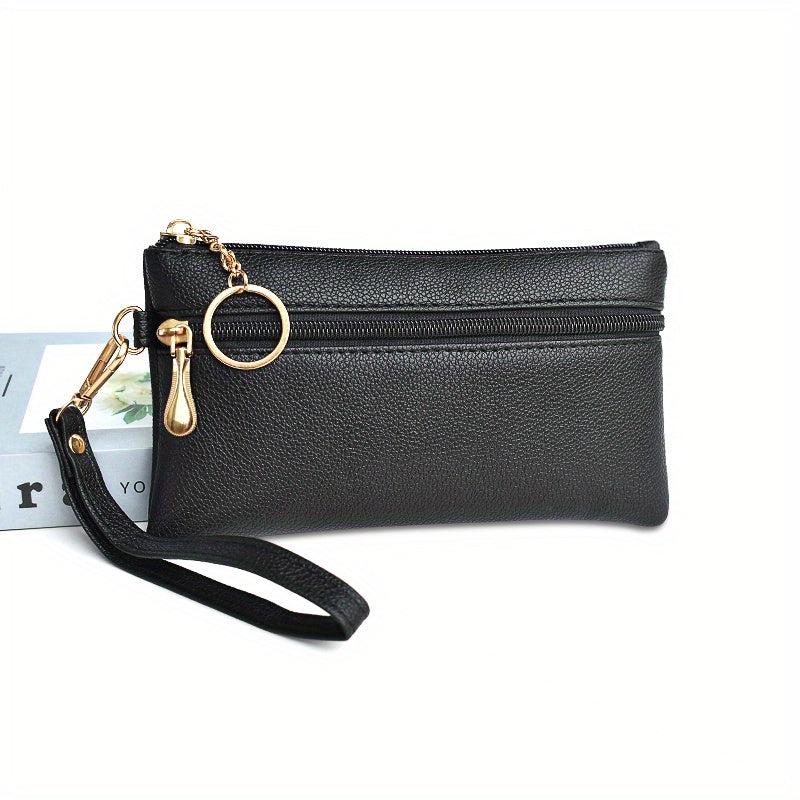 Double Zipper Clutch Purse Long Wallet Small Wrist Bag