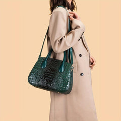 Crocodile Embossed Bag Set: Tote Bag, Clutch Purse & Card Holder