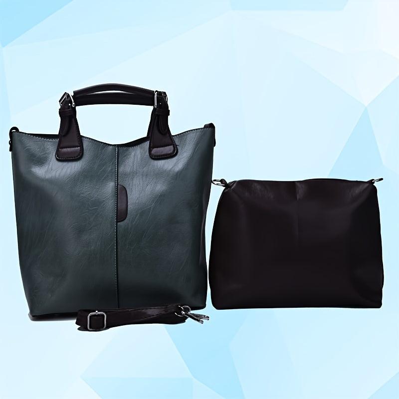 2pcs Faux Leather Tote Bag Set Large Capacity Shoulder Bag