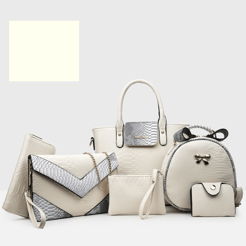 6pcs Crocodile Pattern Handbag Set with Tote, Crossbody, Clutch, Wallet