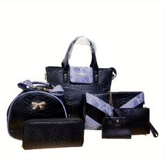 6pcs Crocodile Pattern Handbag Set with Tote, Crossbody, Clutch, Wallet