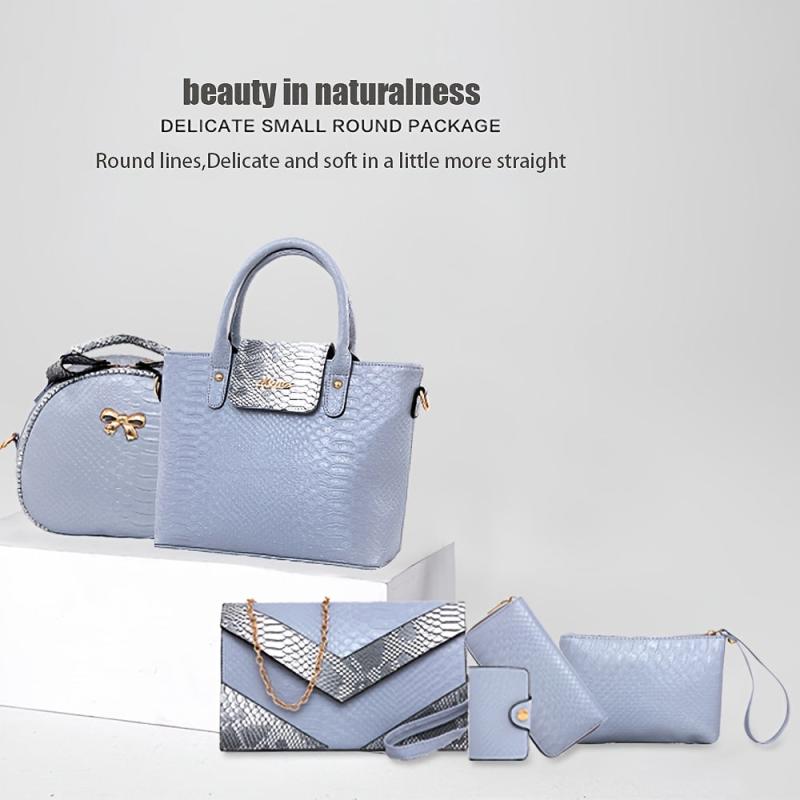 6pcs Crocodile Pattern Handbag Set with Tote, Crossbody, Clutch, Wallet