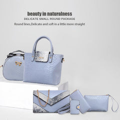 6pcs Crocodile Pattern Handbag Set with Tote, Crossbody, Clutch, Wallet