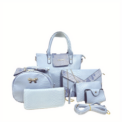 6pcs Crocodile Pattern Handbag Set with Tote, Crossbody, Clutch, Wallet