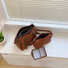 3pcs Braided Embossed Handbag Set Women's Tote Bag With Crossbody Bag Purse
