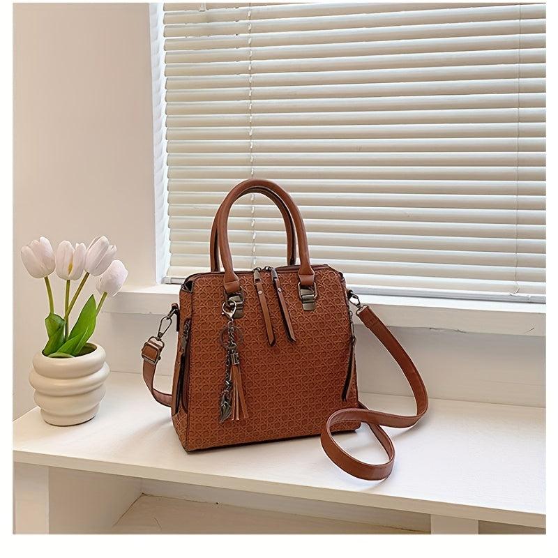 3pcs Braided Embossed Handbag Set Women's Tote Bag With Crossbody Bag Purse