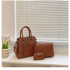 3pcs Braided Embossed Handbag Set Women's Tote Bag With Crossbody Bag Purse