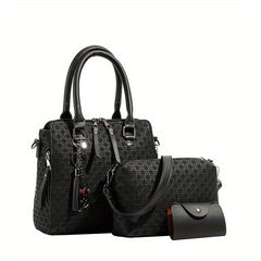 3pcs Braided Embossed Handbag Set Women's Tote Bag With Crossbody Bag Purse