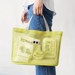 Mesh Summer Beach Bag Cartoon Tote Bag Travel Vacation Swimming Bath Storage Bag