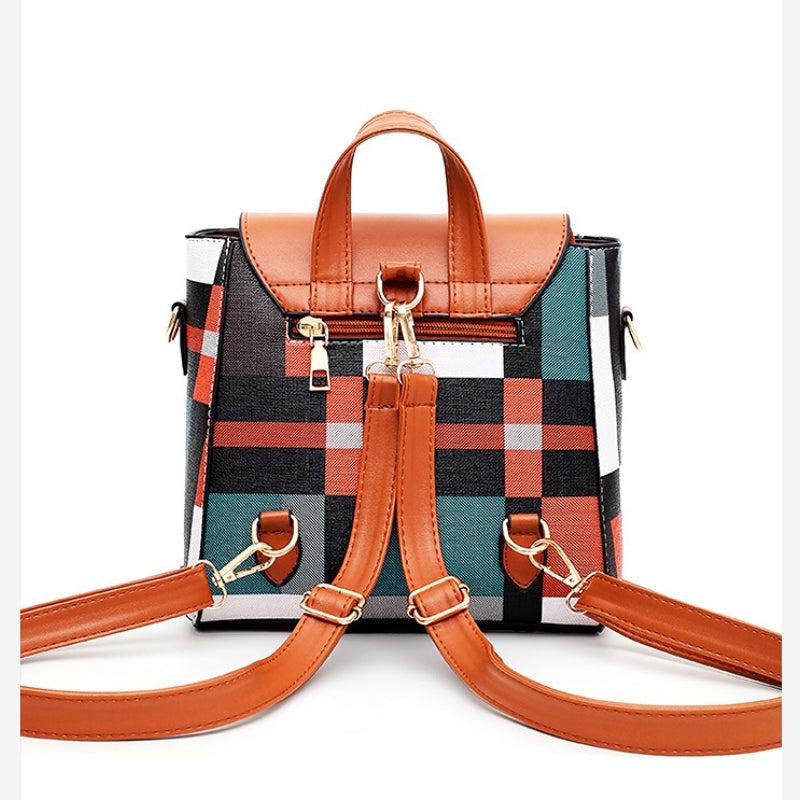 Plaid Pattern 4pcs Women's Purse Set Backpack, Shoulder Bag, Clutch, Card Holder