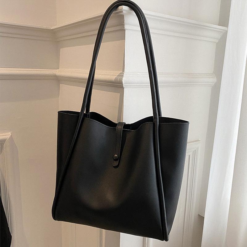 Large Capacity Textured Tote Bag PU Leather Lightweight Shoulder Bag