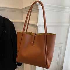 Large Capacity Textured Tote Bag PU Leather Lightweight Shoulder Bag