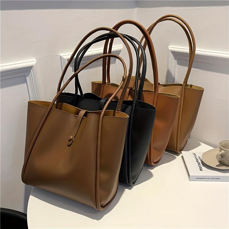 Large Capacity Textured Tote Bag PU Leather Lightweight Shoulder Bag