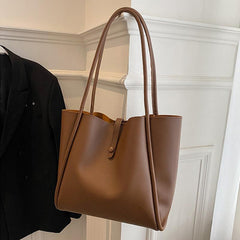 Large Capacity Textured Tote Bag PU Leather Lightweight Shoulder Bag
