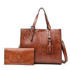 Vintage Women's Shoulder Bag Set Embossed Tote Bag with Purse