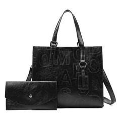 Vintage Women's Shoulder Bag Set Embossed Tote Bag with Purse