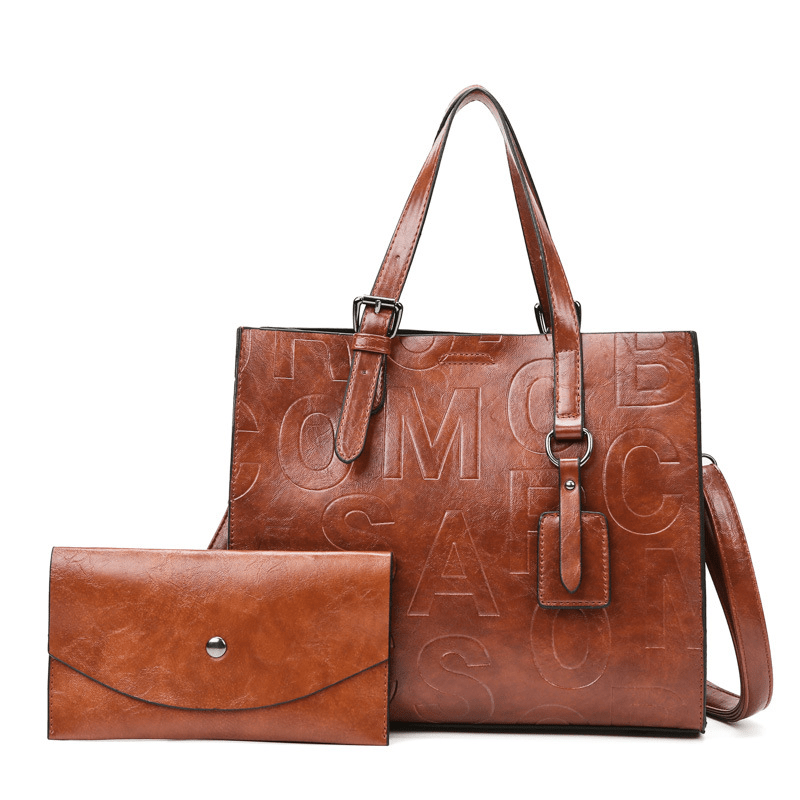 Vintage Women's Shoulder Bag Set Embossed Tote Bag with Purse
