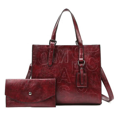 Vintage Women's Shoulder Bag Set Embossed Tote Bag with Purse