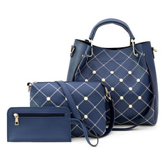 Geometric Pearl Decor Hand Bag Set - 3-in-1 Shoulder, Crossbody & Clutch Purse