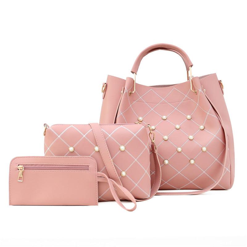Geometric Pearl Decor Hand Bag Set - 3-in-1 Shoulder, Crossbody & Clutch Purse
