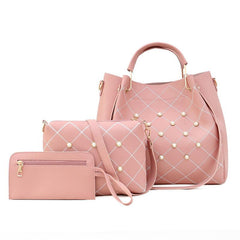 Geometric Pearl Decor Hand Bag Set - 3-in-1 Shoulder, Crossbody & Clutch Purse
