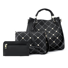 Geometric Pearl Decor Hand Bag Set - 3-in-1 Shoulder, Crossbody & Clutch Purse