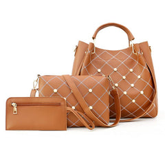 Geometric Pearl Decor Hand Bag Set - 3-in-1 Shoulder, Crossbody & Clutch Purse