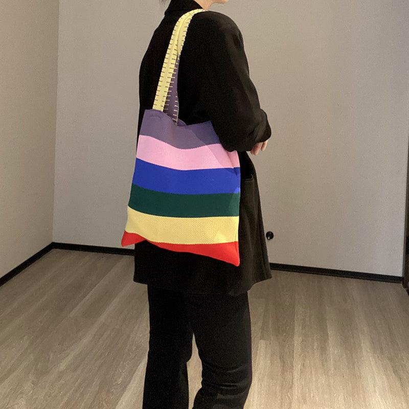 Colorful Striped Shopping Tote Bag