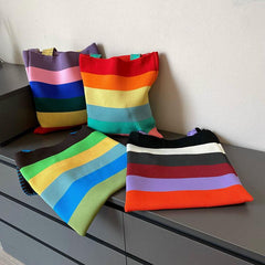 Colorful Striped Shopping Tote Bag