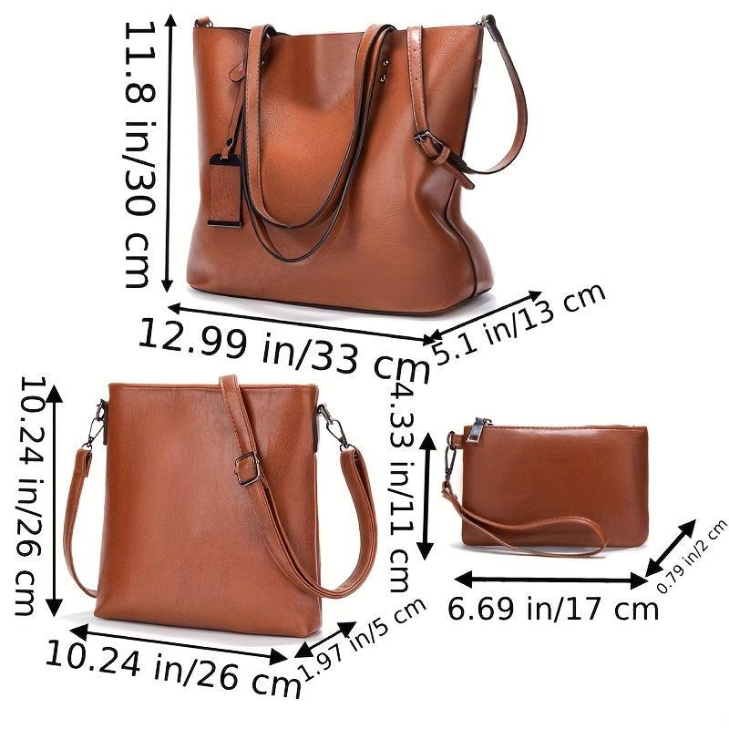 3PCS Vintage Tote Bag Set Large Capacity Hobo Bag Women's Shoulder Purse