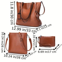 3PCS Vintage Tote Bag Set Large Capacity Hobo Bag Women's Shoulder Purse
