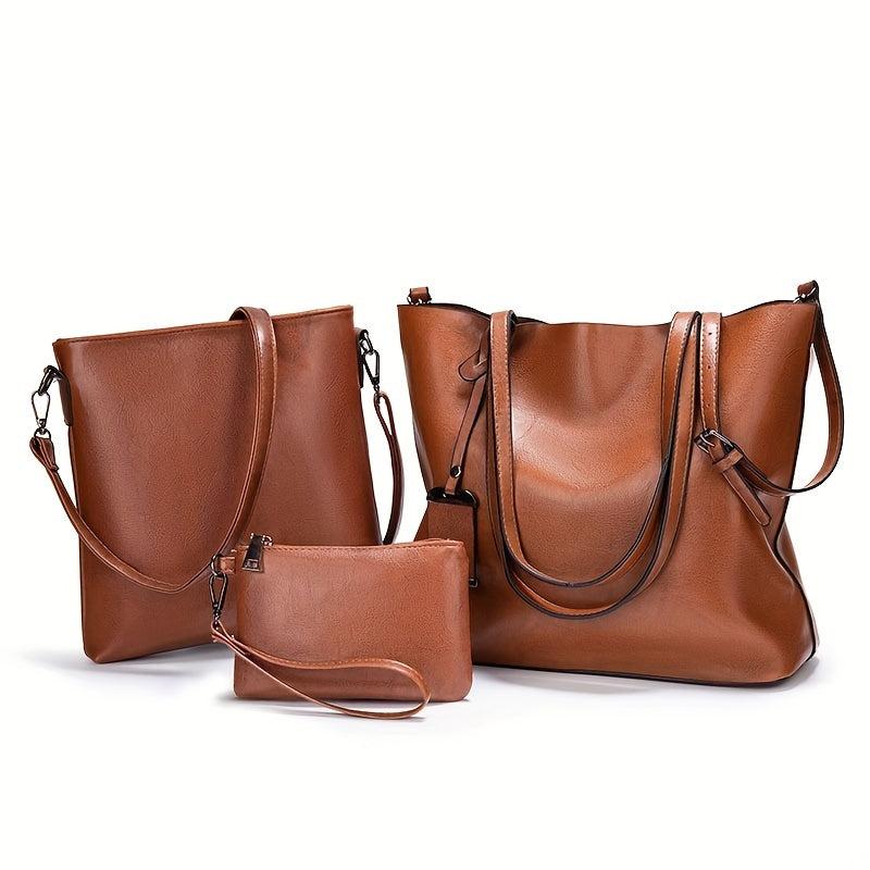 3PCS Vintage Tote Bag Set Large Capacity Hobo Bag Women's Shoulder Purse
