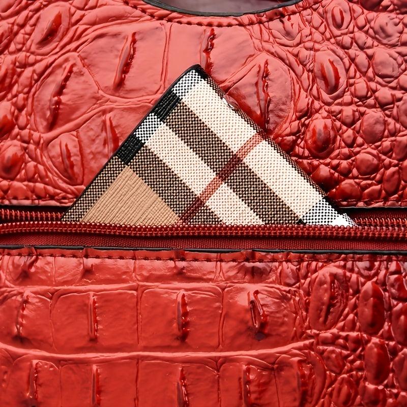 Crocodile Embossed Handbag with Clutch & Card Holder