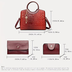 Crocodile Embossed Handbag with Clutch & Card Holder