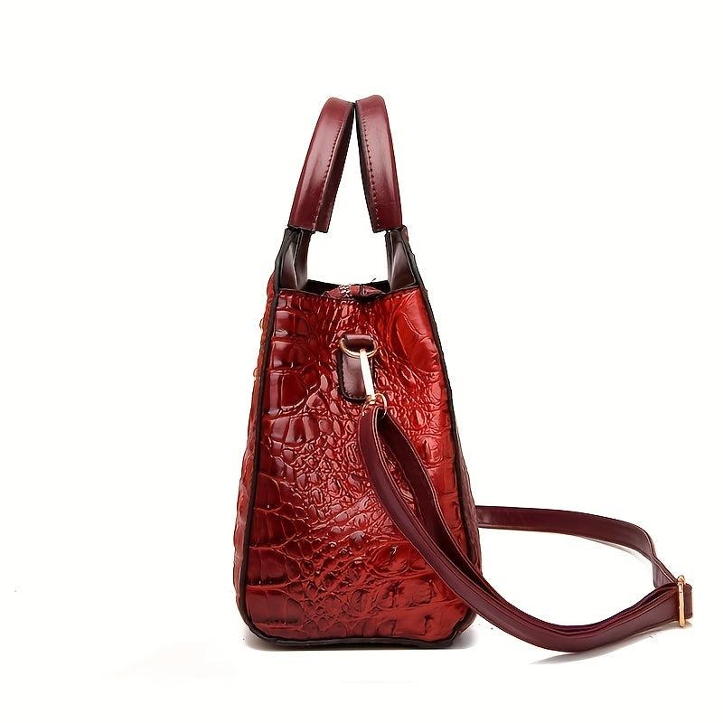 Crocodile Embossed Handbag with Clutch & Card Holder