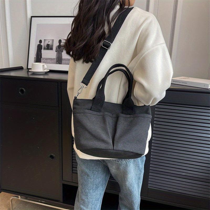 Minimalist Canvas Shoulder Bag Solid Satchel Bag Women's Crossbody Bag
