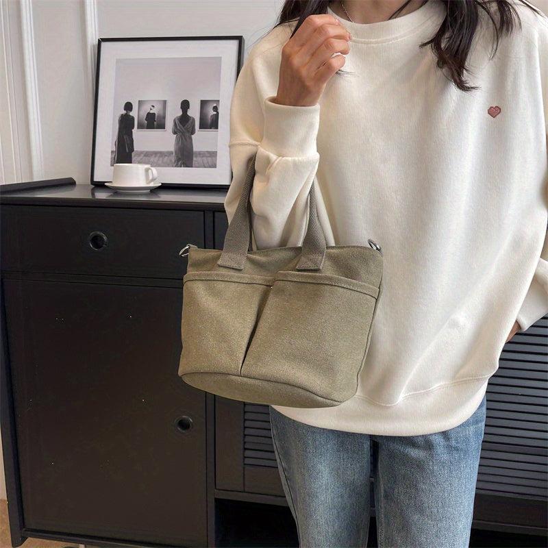 Minimalist Canvas Shoulder Bag Solid Satchel Bag Women's Crossbody Bag