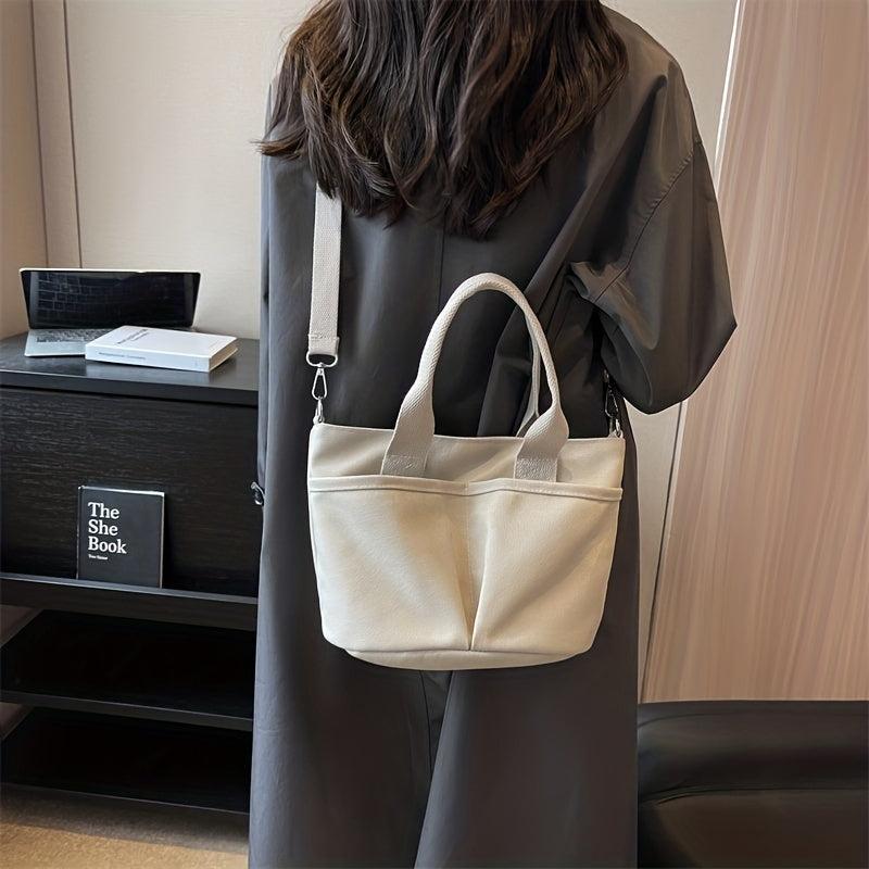 Minimalist Canvas Shoulder Bag Solid Satchel Bag Women's Crossbody Bag