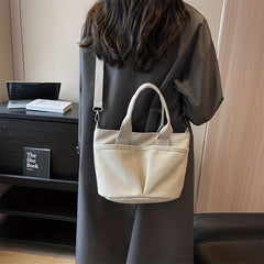 Minimalist Canvas Shoulder Bag Solid Satchel Bag Women's Crossbody Bag