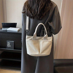 Minimalist Canvas Shoulder Bag Solid Satchel Bag Women's Crossbody Bag