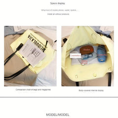 Large Capacity Letter Pattern Tote Shoulder Bag with Mini Round Purse