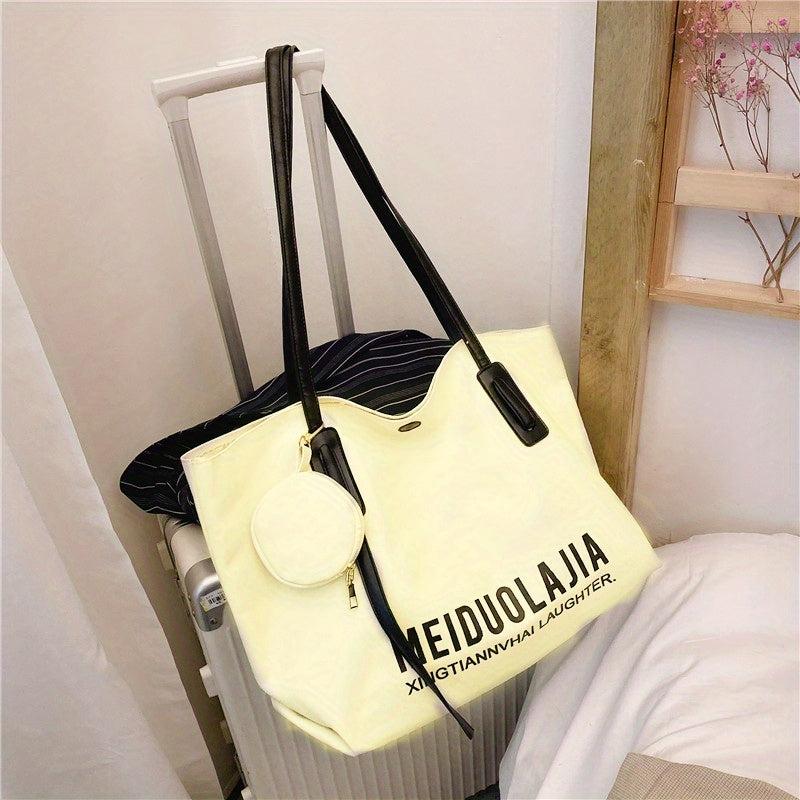 Large Capacity Letter Pattern Tote Shoulder Bag with Mini Round Purse