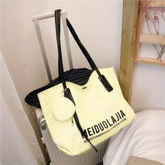 Large Capacity Letter Pattern Tote Shoulder Bag with Mini Round Purse