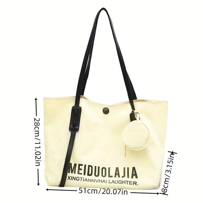 Large Capacity Letter Pattern Tote Shoulder Bag with Mini Round Purse