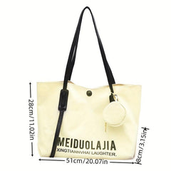 Large Capacity Letter Pattern Tote Shoulder Bag with Mini Round Purse