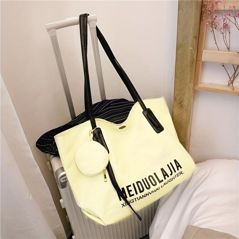 Large Capacity Letter Pattern Tote Shoulder Bag with Mini Round Purse
