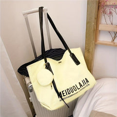 Large Capacity Letter Pattern Tote Shoulder Bag with Mini Round Purse