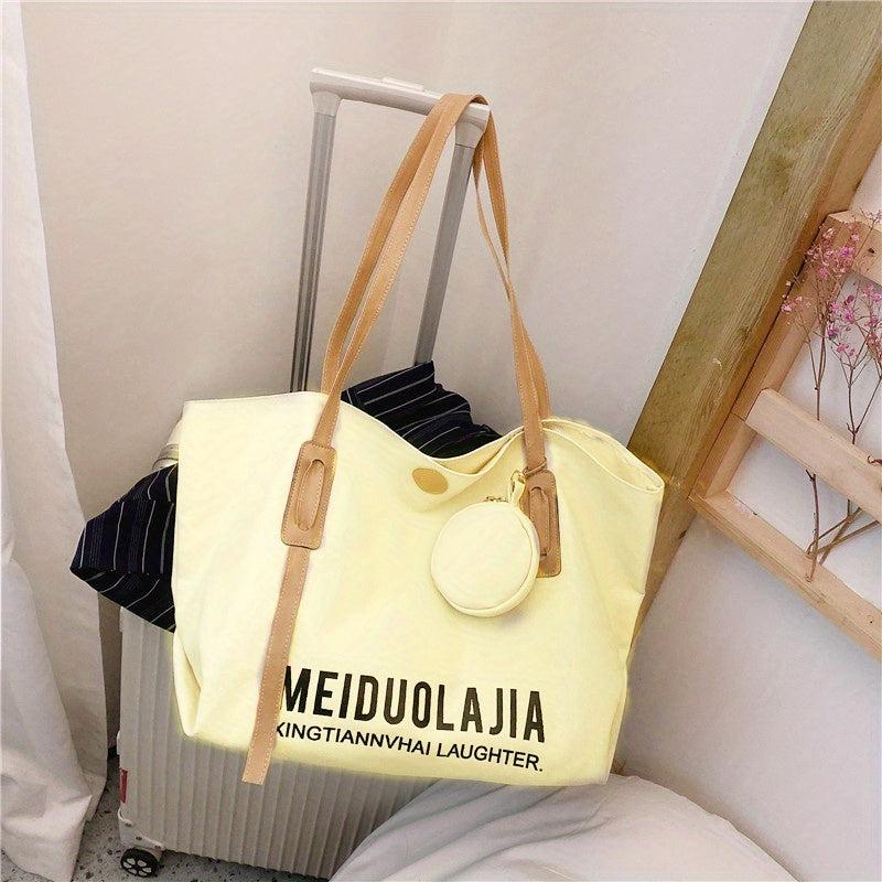 Large Capacity Letter Pattern Tote Shoulder Bag with Mini Round Purse