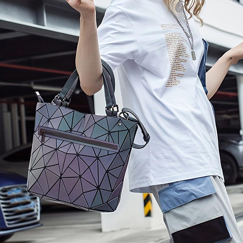 3Pcs Geometric Luminous Bag Set Handbag Crossbody Clutch Purse for Women